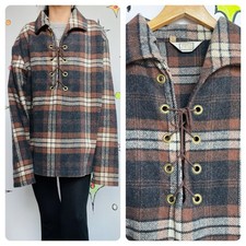 Vintage 60s Rawhide Lacer Brown Plaid Pullover Wool Shirt Workwear Flannel XL