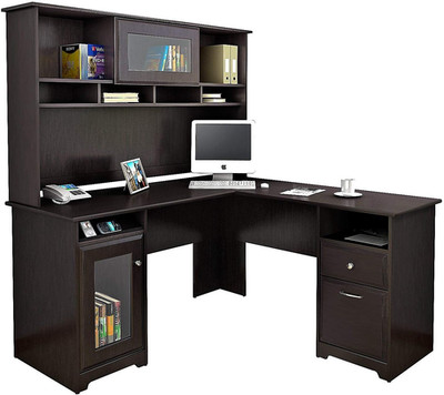 Cabot L Shaped Desk with Hutch, Corner Desk with Storage for Home Office in Espr