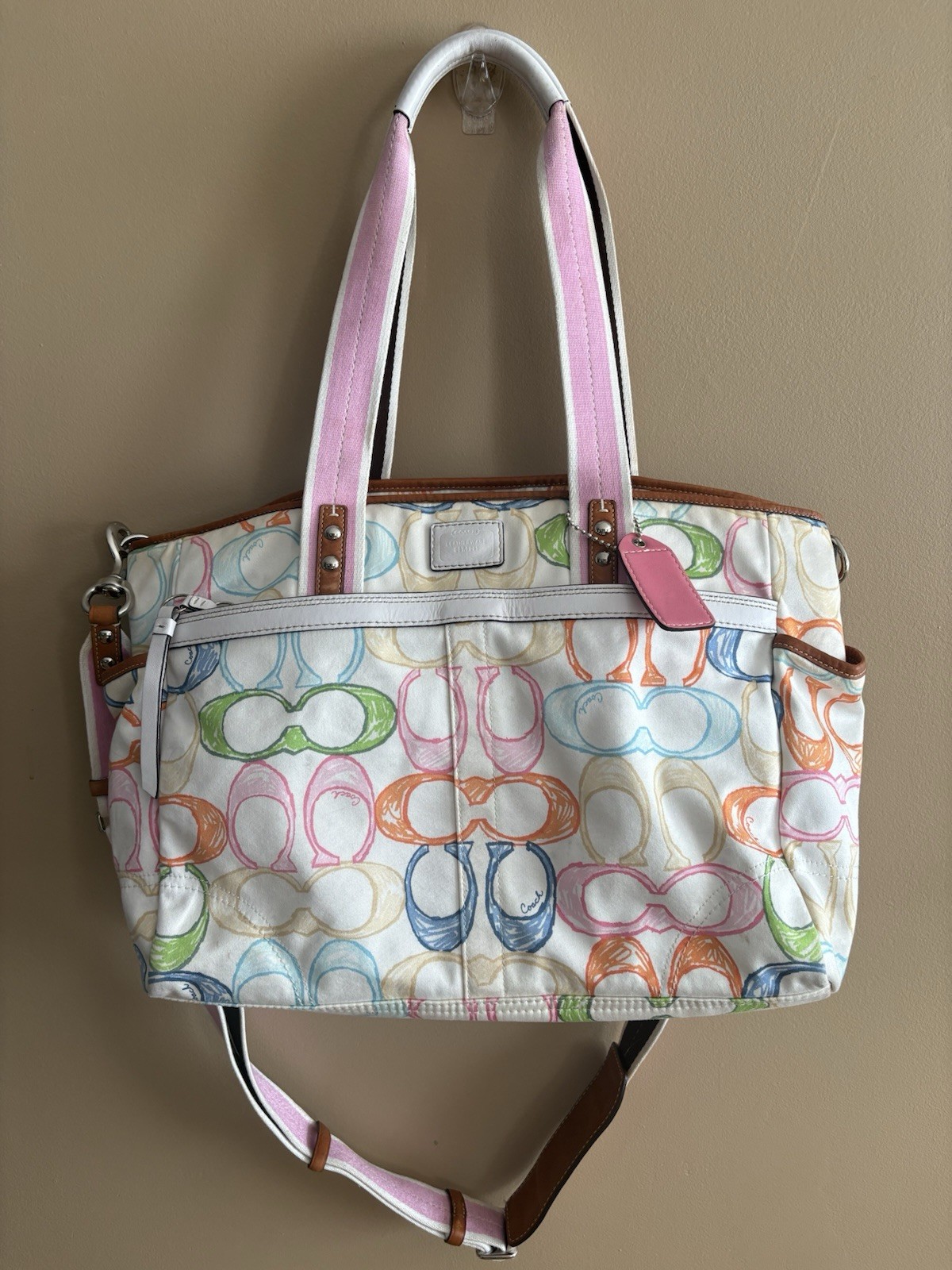 COACH Y2K SCRIBBLE MULTICOLOR C MULTI BABY DIAPER TOTE BAG PINK 10676 RARE