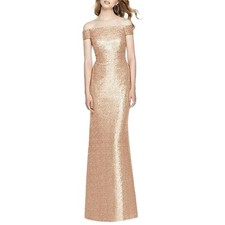 Dessy Collection Women's Elle Sequin Full Length Gown 3011 Rose Gold Size 0