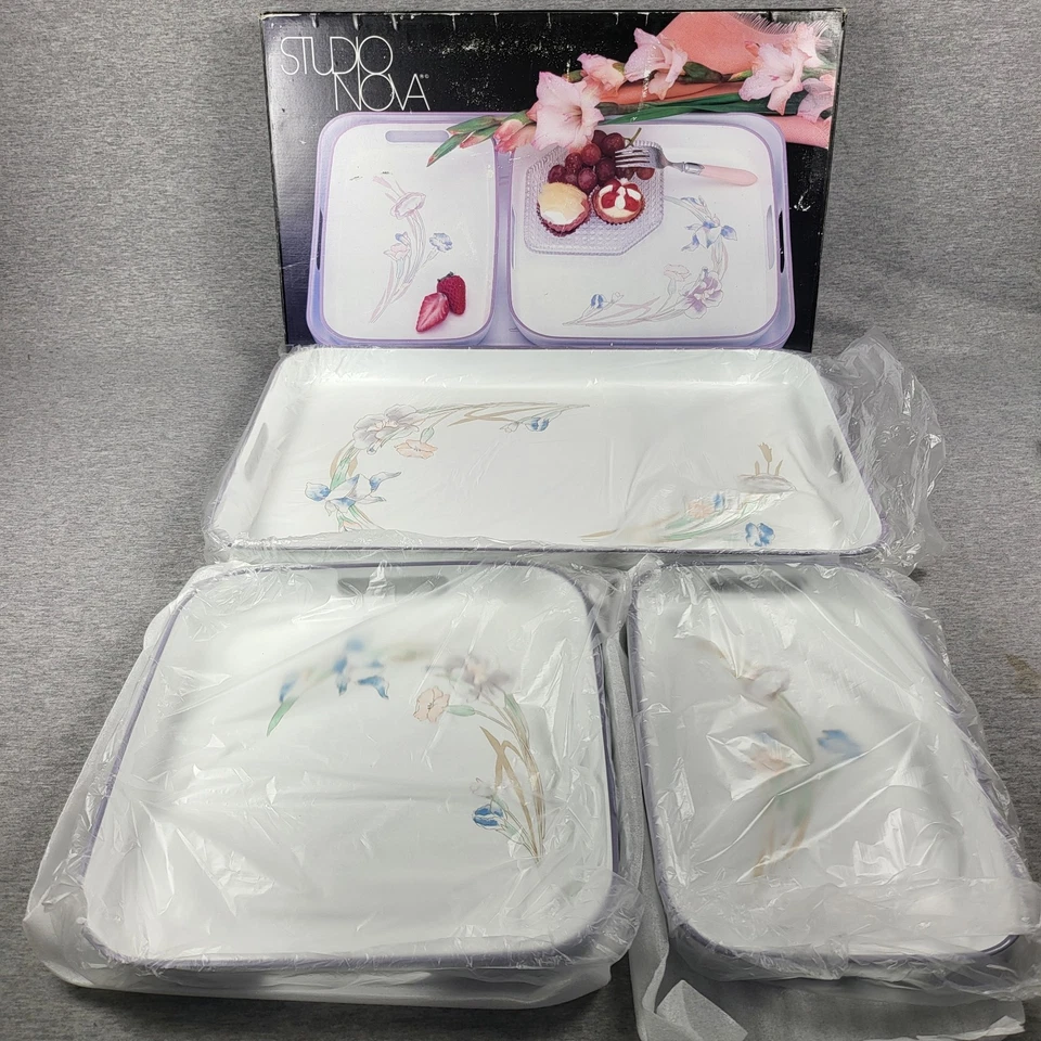 Juego de bandejas de laca floral Studio Nova 3 piezas bandejas de servir vintage Japón diseño pastel Foto 2 de 4