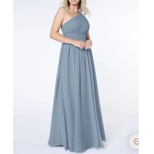 Azazie Molly Dusty Blue One Shoulder Floor Length Bridesmaid Dress Size A4 New