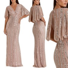 NWT Mac Duggal 93583 Sz 16 Vintage Rose Beaded Sequin Cape Sleeve Gown 698