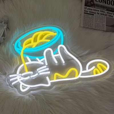 Ramen Cat Pattern Neon Light Sign 26''x12'' Lamp Man Cave Display Open Wall Decor