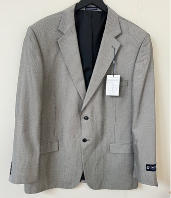 NWT Stafford Essentials Classic Fit Sport Coat Blazer Gray Micro Check 46L