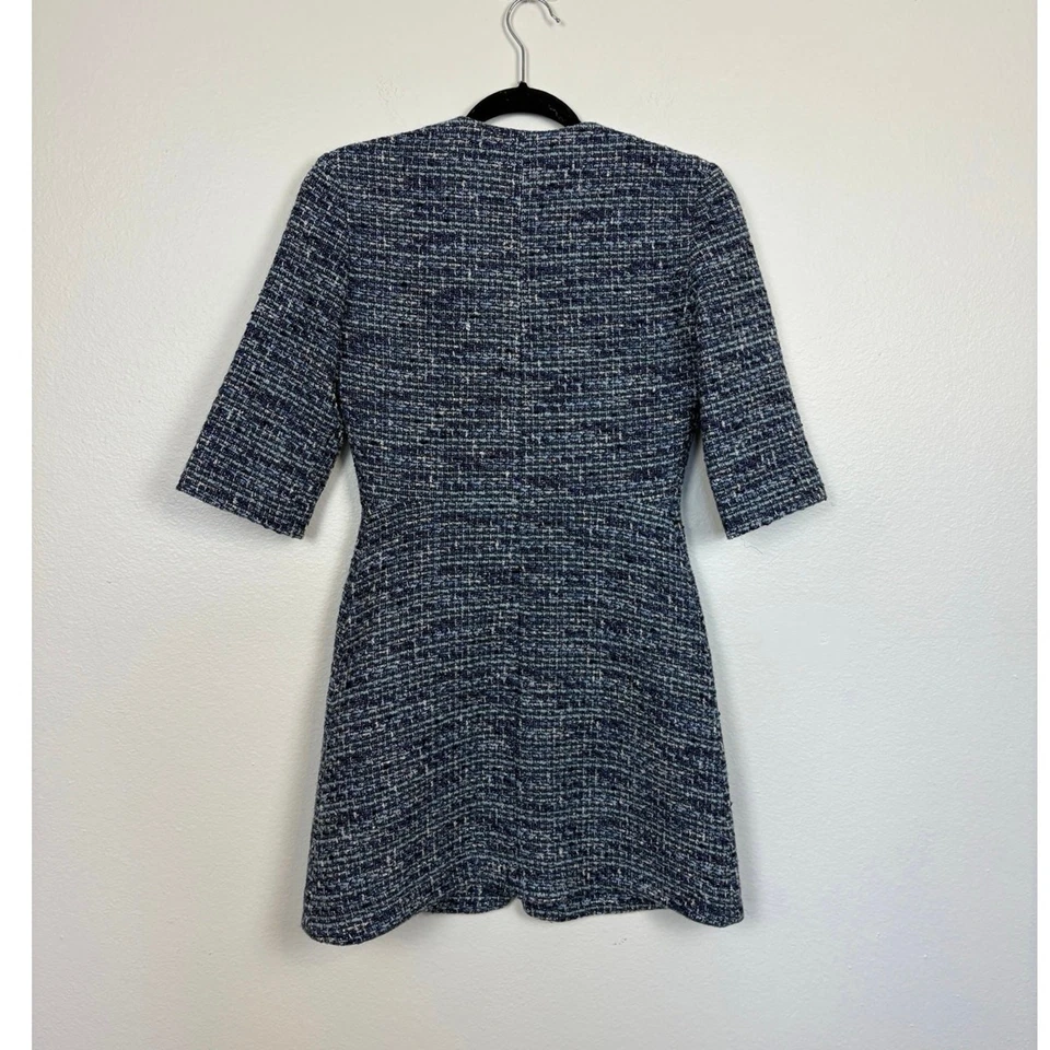 Платье Maje Tweed на пуговицах спереди классическое опрятное Rollye вязаное синее 38 среднее - Изображение 3 из 4