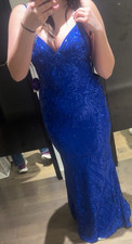 Blue Formal Evening Gown Sleeveless V-Neck Floor Length Sequin Details