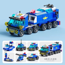 City Fire Vehicle Building Blocks Set - 6-in-1 Police, Crane, Tank, Helicopter
