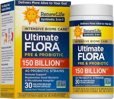 Renew Life Ultimate Flora Adult Ultimate Care Probiotic, 150 Billion, 30 Caps