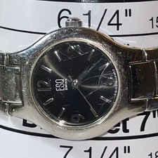 ESQ Movado Swiss Ladies Stainless Bracelet Black Dial Quartz READ