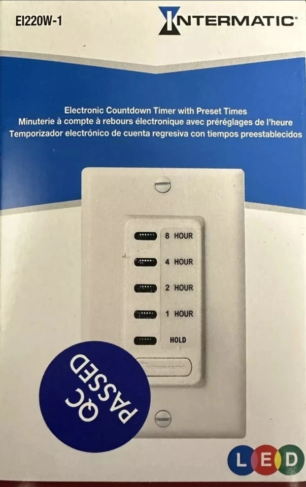 WHF EI220W-1 1/2/4/8 Hour SPST 1800-Watt In-Wall Countdown Timer White Quietcool - Image 3 of 3