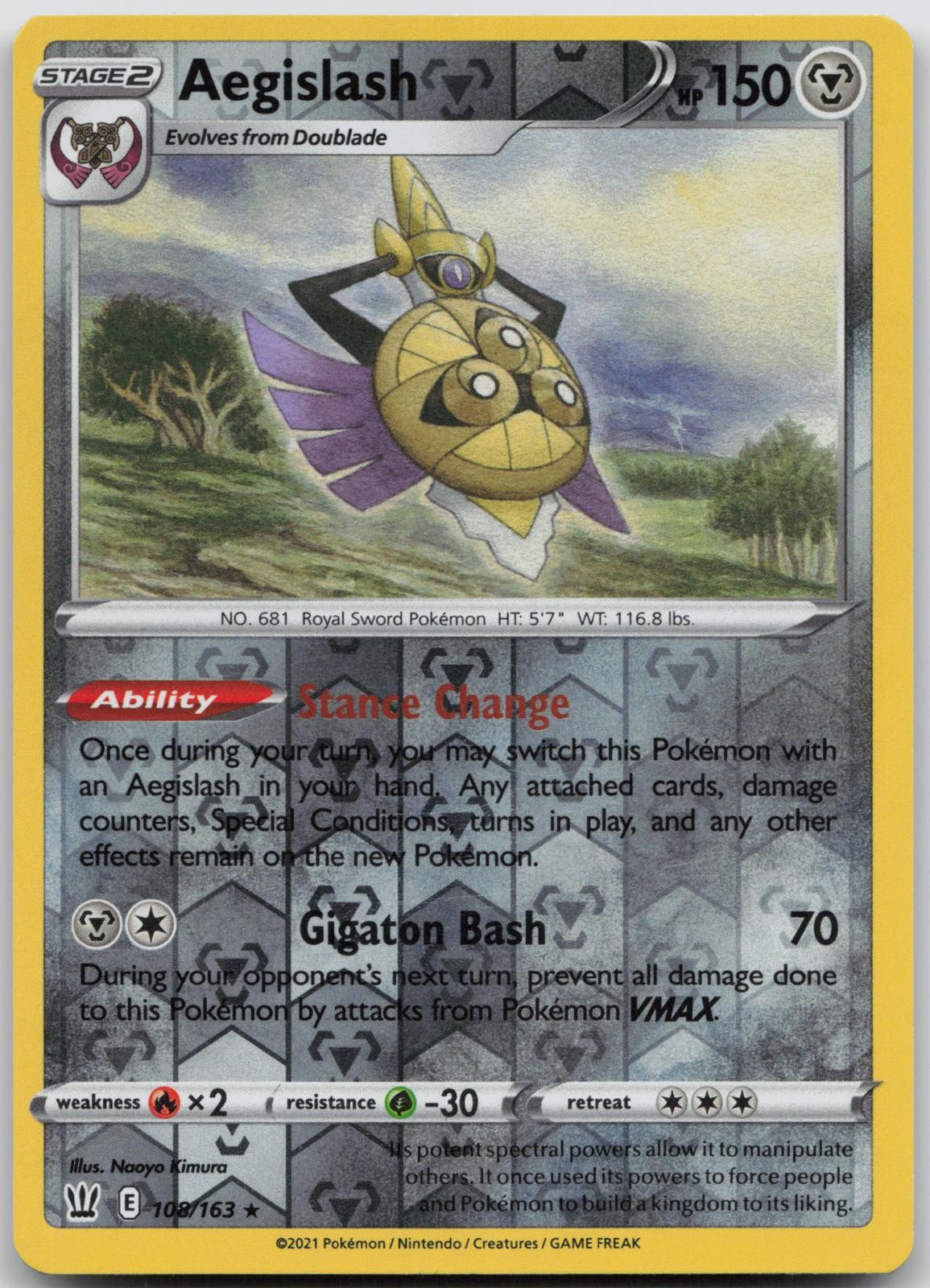 Aegislash 108/163 Rare Battle Styles Pokemon Reverse Holo Near Mint