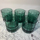 Vintage Anchor Hocking Tartan Plaid Emerald Green Lowball Glasses Lot Of 5 Heavy