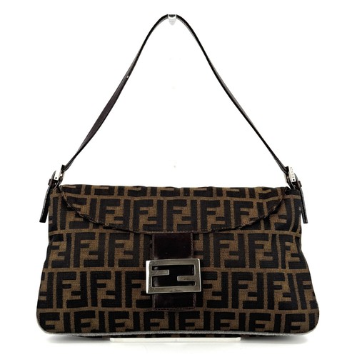 FENDI zucca shoulder bag hand bag mamma baguette purse canvas Auth