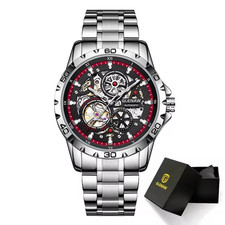 GLENAW Skeleton Automatic Mechanical Luminous Stainless Steel Luxury Men Watch