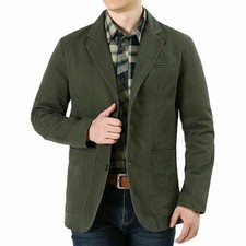 New Mens Washed Cotton Blazer Suits Coat Casual Blazer Long Sleeve Jacket w