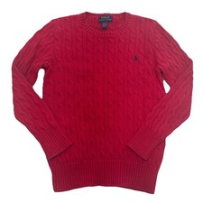 Polo Ralph Lauren Boys Cable Knit Sweater Red Pony Logo Cotton M 10-12