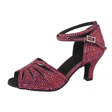 Women Sparkling Glitter Purple Dancing Latin Sandal Rhinestone High Heel Shoes