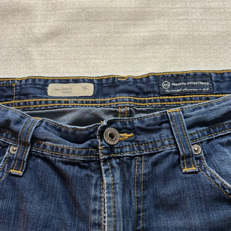 AG Adriano Goldschmied The Hero Jeans Mens 33x32 Blue Wash Relaxed Fit Denim - Image 3 of 4