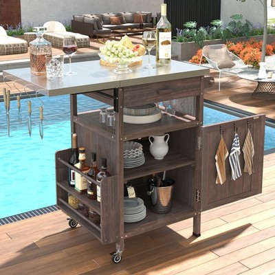 40.5'' Outdoor Grill Cart with Stainless Steel Top, Solid Wood Storage Cabinet