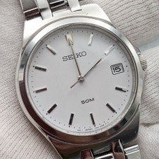 SEIKO 7N42-0EW0 50m Quartz Men's Watch White Dial 2000 Model Battery Replaced Be