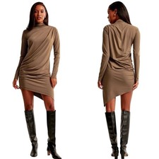Abercrombie & Fitch Ruched Dress S Vol. 28 Draped Mini Taupe Asymmetric Hem