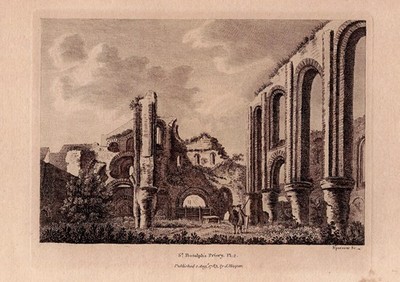 1783 ''St. Botolph's Priory'' Landschaft antiker Druck Radierung Gravur