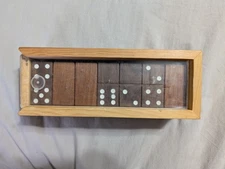 VINTAGE Wood Dominoes Set Handmade Collectible Complete Set 28 Pieces In Box TX
