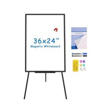 VIZ-PRO Magnetic Whiteboard Easel Black, 36 x 24 Inches, Portable Dry Erase B...