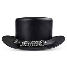 Leather Fashion Top Hat with Chain Style