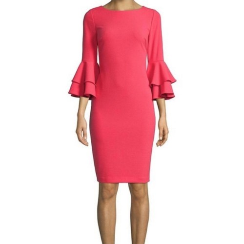 Calvin Klein Stufenkleid mit Glockenärmeln Farbe Lippenstift Größe 14
