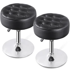 2X Vanity Stool for Make Up Adjustable 360°Swivel PU Leather Ottoman Chair Black