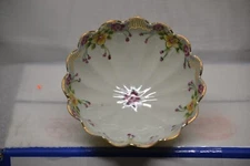 VITAGE GOLD TRIM 3 FOOTED 6" DIA. FLOWER DESIGN CANDY DISH