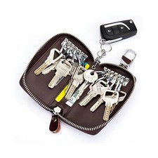 Key Holder Organizer Case Split Leather Housekeeper Wallet Large Zipper Pouch