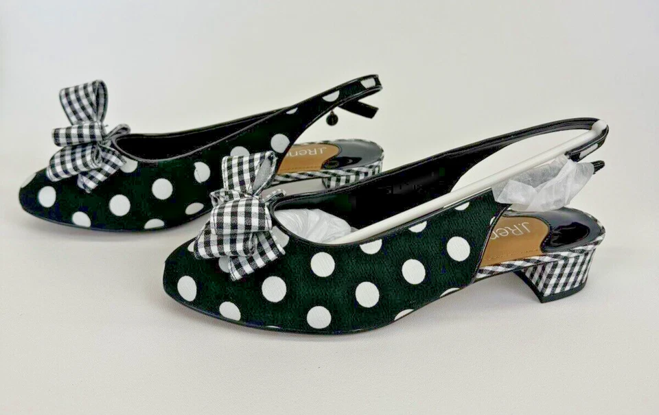 J. Renee Tanay Fabric Women's Shoes Size 9W Black White Polka Gingham New In Box - Image 4 of 4