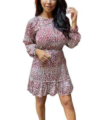 AX  Paris Women's Size 6 Animal Print Round Neck Frill Hem Skater Dress