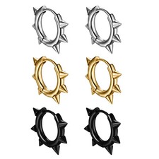 2-6pcs Punk Stainless Steel Rivet Stud Spike Piercing Hoop Sleeper Earrings
