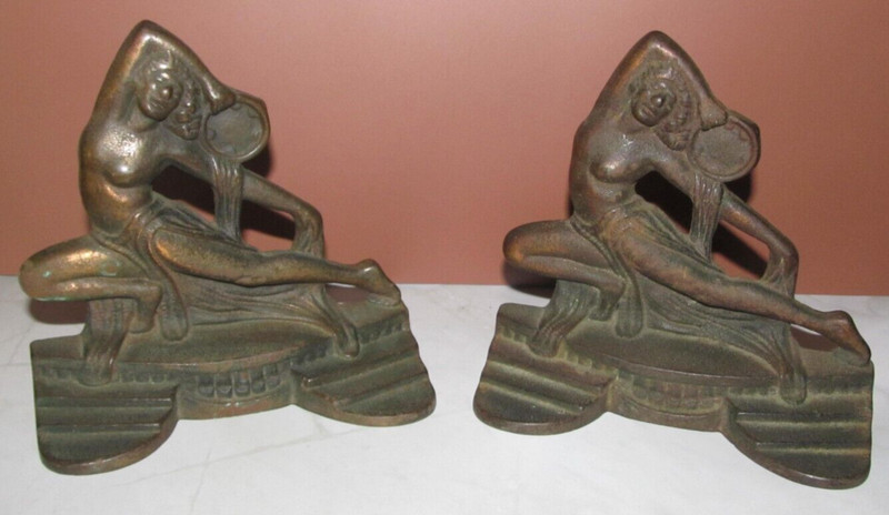 Vintage CAST METAL Bookends 1926 -Gifthouse Gift House Woman of Dance ART-DECO