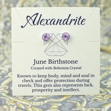 June Birthstone Alexandrite Earrings, Light Purple Crystal, Gold or Silver Studs