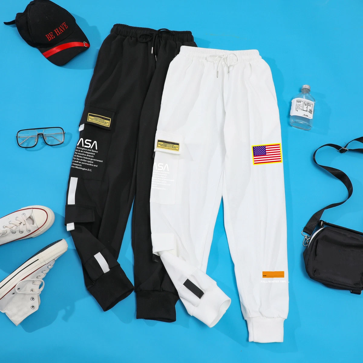 Men Casual NASA Embroidery Joggers Cargo Pants Sweatpants Sport Urban Trousers