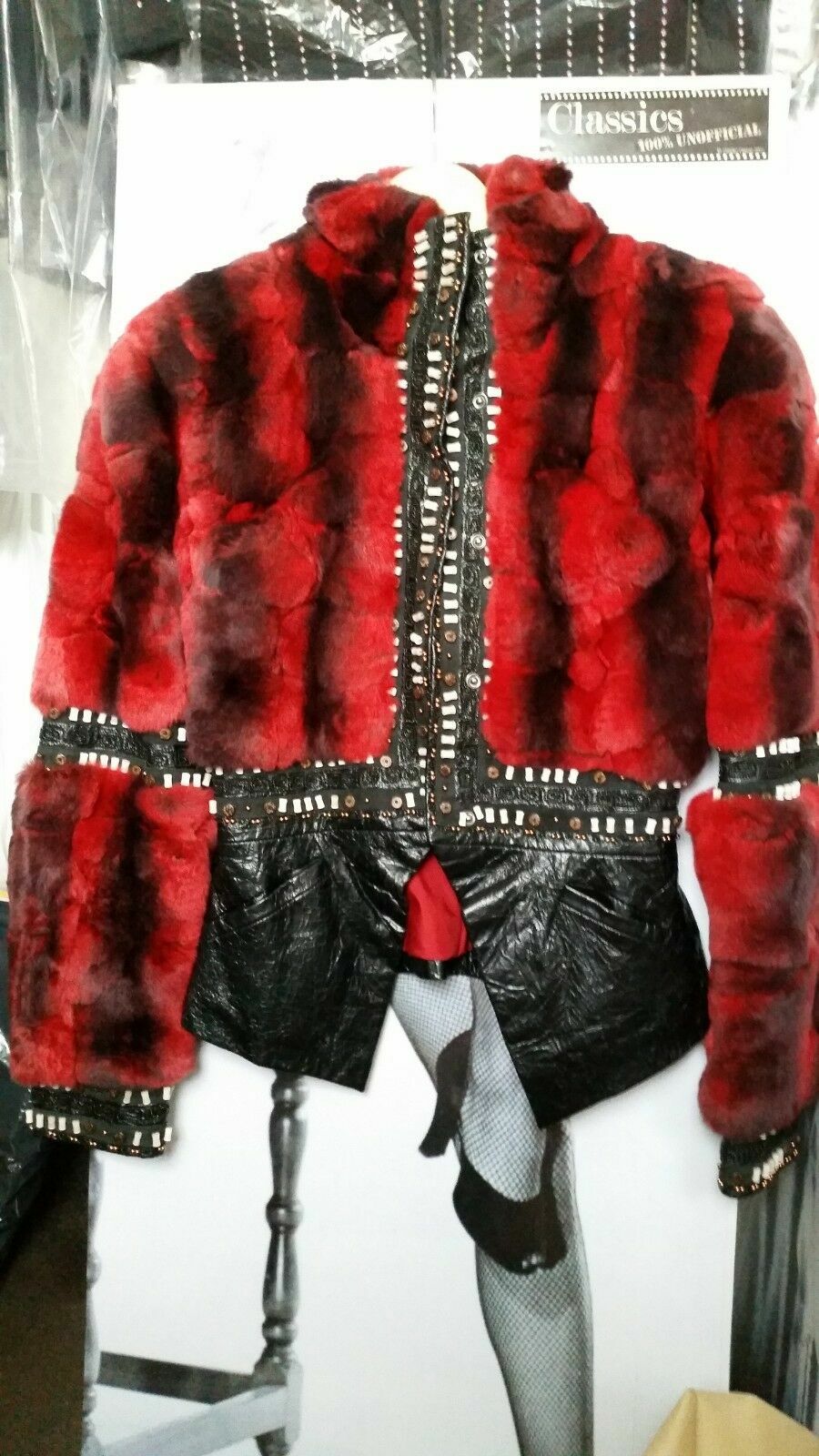 WOMEN FLORENCE MODE BLACK/burgundy JACKET REAL LEATHER  & RABBIT EMBELLISHED S-M image 2