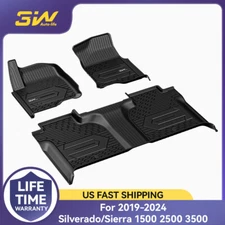 3W Floor Mats Liner For Chevrolet Silverado 1500 Crew Cab 2019-2025 Black Carpet