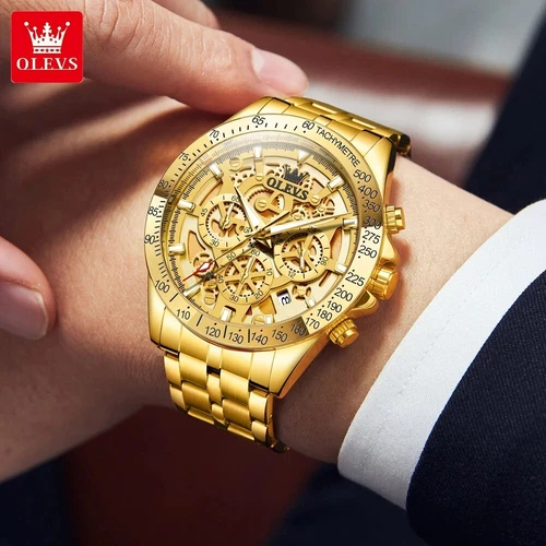Waterproof Quartz Luminous OLEVS Business Luxury Men Watch Date Strap Gold Watch - Bild 5 von 25