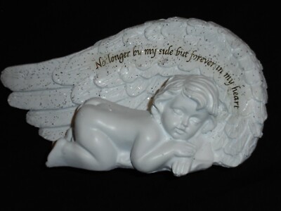 ENGEL CHERUB FLÜGEL weiß Glitzer ~ Spruch Statue