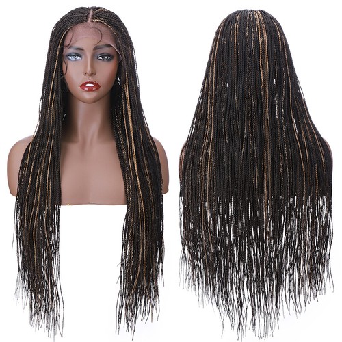 US Box Braided Wig Lightweight Micro Twist Cornrow Women Lace Braids Wig Ombre - Picture 19 of 128