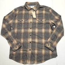 New Original TRUE GRIT Plaid Button Shirt Men MEDIUM M Casual FLANNEL Gray Beige