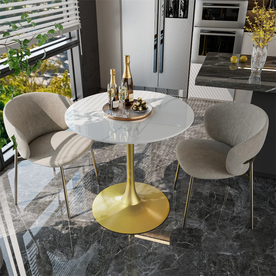 Round Dining Table Marble Tulip Kitchen Table Pedestal Mid-century Leisure Table - Image 2 of 4