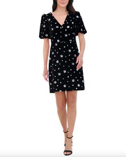 Eliza J Women's Sequined Puff-Sleeve A-Line Dress Black Size 12 new