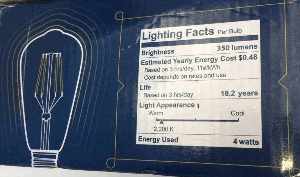 4Pack Edison 4W Dimmable Vintage LED Light Bulb ST64 Filament E26 Base - Image 2 of 2