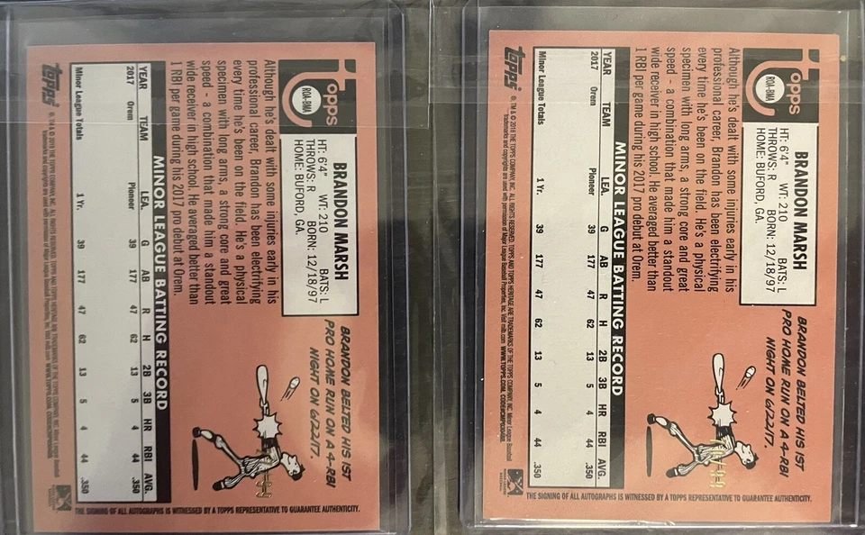 2018 Topps Heritage Minor League Brandon Marsh Blue Auto /99 SP Qty Available - Image 2 of 2